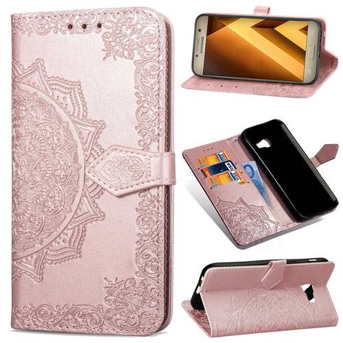 Embossing Imprint Mandala Flower Leather Wallet Case for Samsung Galaxy A5 2017 A520 - Rose Gold