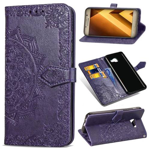 Embossing Imprint Mandala Flower Leather Wallet Case for Samsung Galaxy A5 2017 A520 - Purple