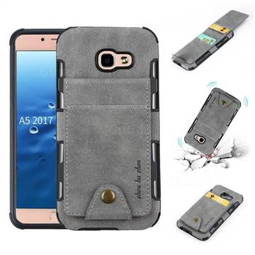 Woven Pattern Multi-function Leather Phone Case for Samsung Galaxy A5 2017 A520 - Gray