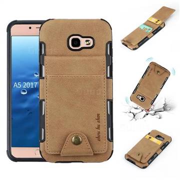 Woven Pattern Multi-function Leather Phone Case for Samsung Galaxy A5 2017 A520 - Golden