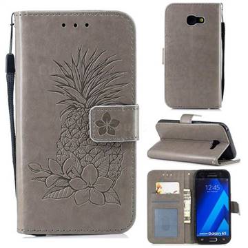 Embossing Flower Pineapple Leather Wallet Case for Samsung Galaxy A5 2017 A520 - Gray