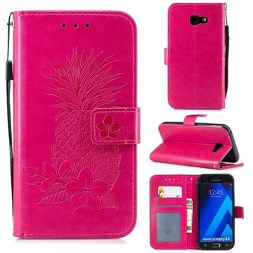 Embossing Flower Pineapple Leather Wallet Case for Samsung Galaxy A5 2017 A520 - Rose