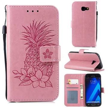 Embossing Flower Pineapple Leather Wallet Case for Samsung Galaxy A5 2017 A520 - Pink