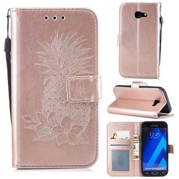Embossing Flower Pineapple Leather Wallet Case for Samsung Galaxy A5 2017 A520 - Rose Gold