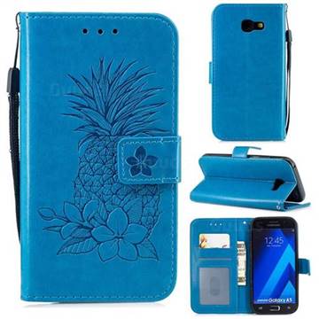 Embossing Flower Pineapple Leather Wallet Case for Samsung Galaxy A5 2017 A520 - Blue