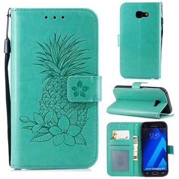 Embossing Flower Pineapple Leather Wallet Case for Samsung Galaxy A5 2017 A520 - Mint Green
