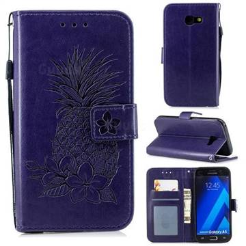 Embossing Flower Pineapple Leather Wallet Case for Samsung Galaxy A5 2017 A520 - Purple