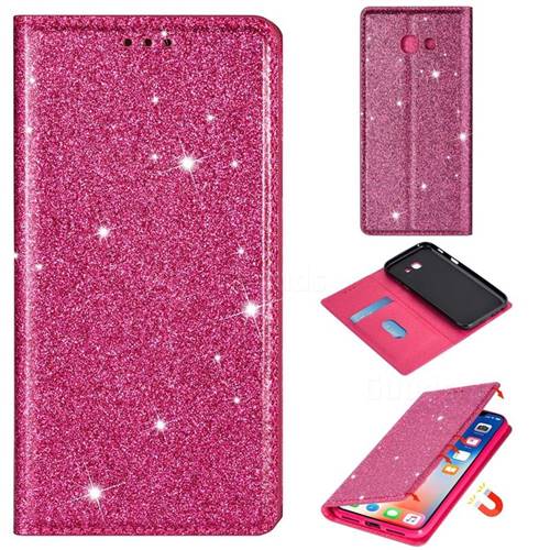 Ultra Slim Glitter Powder Magnetic Automatic Suction Leather Wallet Case for Samsung Galaxy A5 2017 A520 - Rose Red