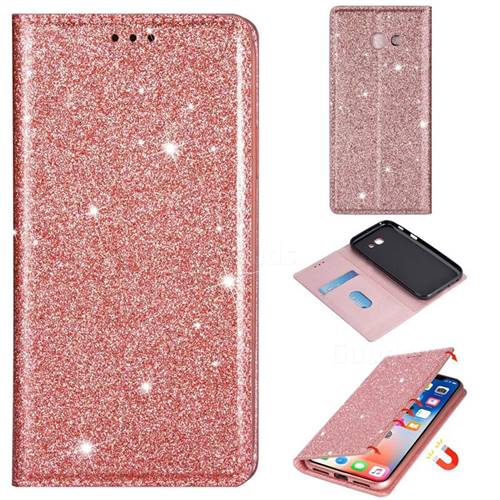 Ultra Slim Glitter Powder Magnetic Automatic Suction Leather Wallet Case for Samsung Galaxy A5 2017 A520 - Rose Gold