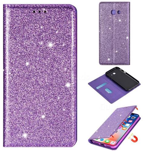 Ultra Slim Glitter Powder Magnetic Automatic Suction Leather Wallet Case for Samsung Galaxy A5 2017 A520 - Purple
