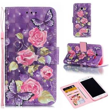 Purple Butterfly Flower 3D Painted Leather Phone Wallet Case for Samsung Galaxy A5 2017 A520