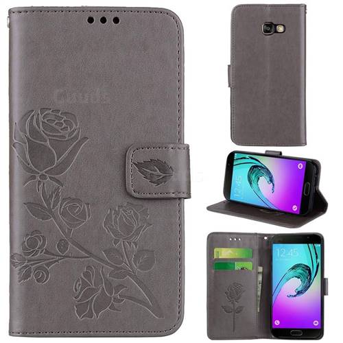 Embossing Rose Flower Leather Wallet Case for Samsung Galaxy A5 2017 A520 - Grey