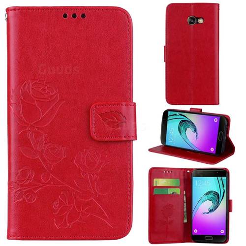 Embossing Rose Flower Leather Wallet Case for Samsung Galaxy A5 2017 A520 - Red