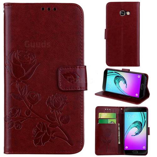 Embossing Rose Flower Leather Wallet Case for Samsung Galaxy A5 2017 A520 - Brown