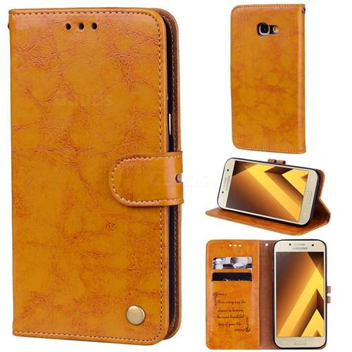 Luxury Retro Oil Wax PU Leather Wallet Phone Case for Samsung Galaxy A5 2017 A520 - Orange Yellow