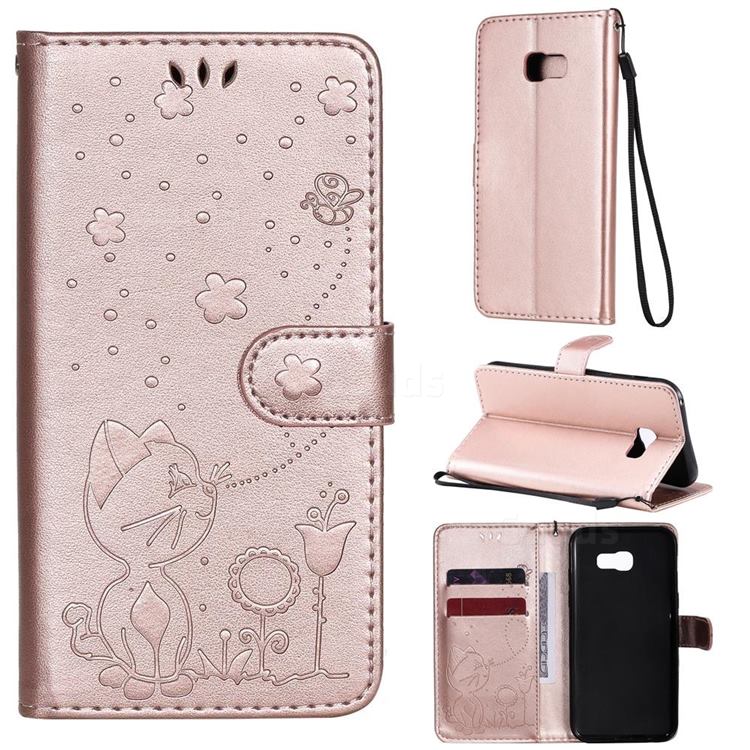 Embossing Bee and Cat Leather Wallet Case for Samsung Galaxy A5 2017 A520 - Rose Gold