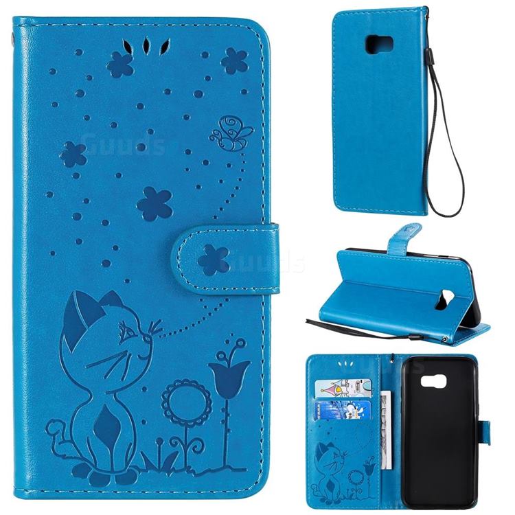 Embossing Bee and Cat Leather Wallet Case for Samsung Galaxy A5 2017 A520 - Blue