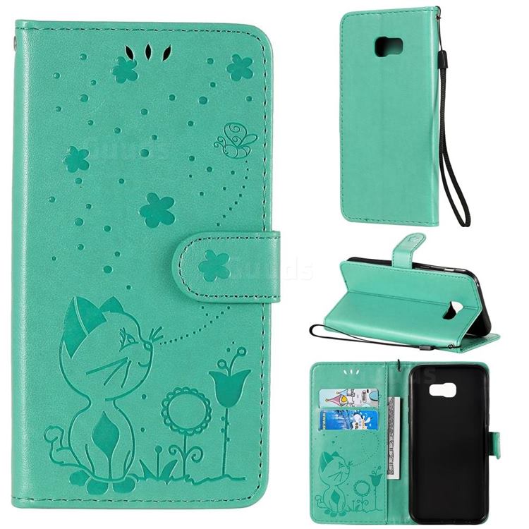 Embossing Bee and Cat Leather Wallet Case for Samsung Galaxy A5 2017 A520 - Green
