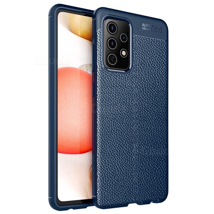 Luxury Auto Focus Litchi Texture Silicone TPU Back Cover for Samsung Galaxy A52 5G - Dark Blue