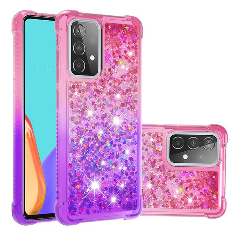 Rainbow Gradient Liquid Glitter Quicksand Sequins Phone Case for Samsung Galaxy A52 5G - Pink Purple