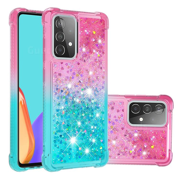 Rainbow Gradient Liquid Glitter Quicksand Sequins Phone Case for Samsung Galaxy A52 5G - Pink Blue