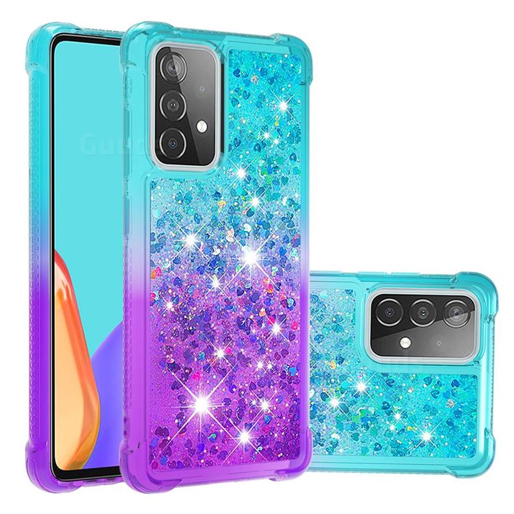 Rainbow Gradient Liquid Glitter Quicksand Sequins Phone Case for Samsung Galaxy A52 5G - Blue Purple