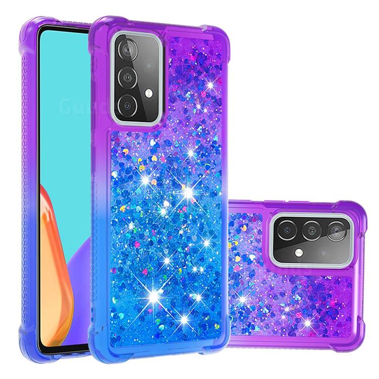 Rainbow Gradient Liquid Glitter Quicksand Sequins Phone Case for Samsung Galaxy A52 5G - Purple Blue