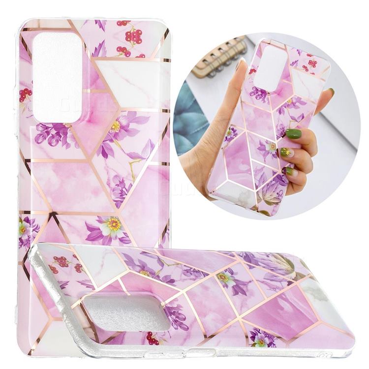 Purple Flower Painted Marble Electroplating Protective Case for Samsung Galaxy A52 (4G, 5G)