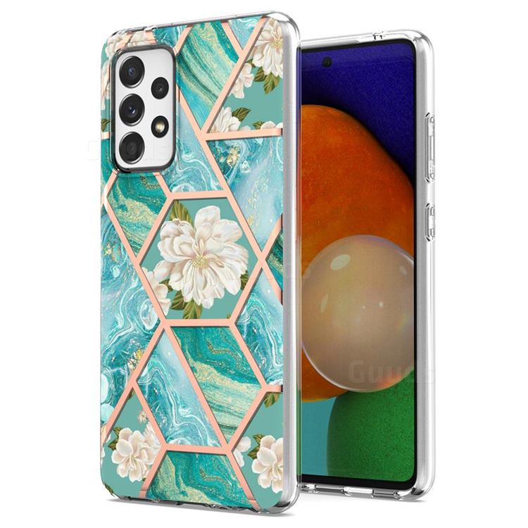 Blue Chrysanthemum Marble Electroplating Protective Case Cover for Samsung Galaxy A52 (4G, 5G)