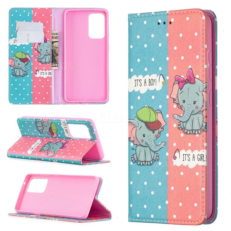 Elephant Boy and Girl Slim Magnetic Attraction Wallet Flip Cover for Samsung Galaxy A52 5G