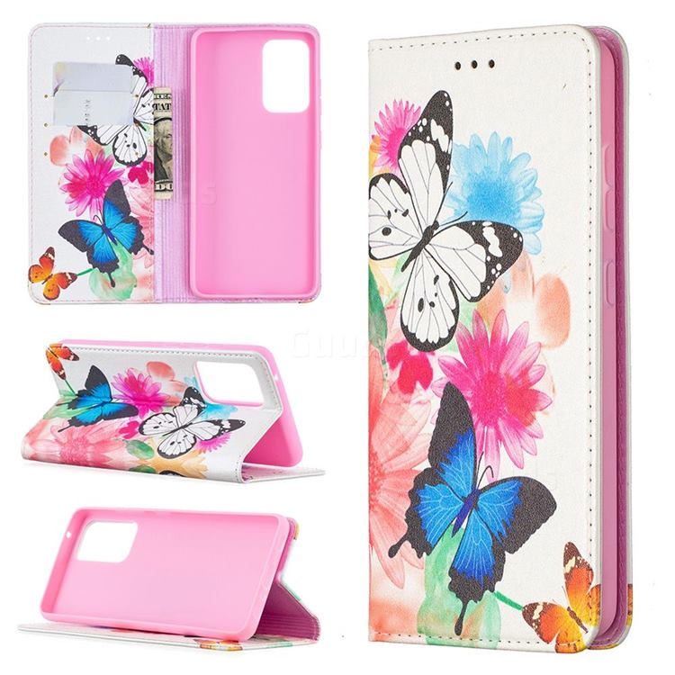 Flying Butterflies Slim Magnetic Attraction Wallet Flip Cover for Samsung Galaxy A52 5G