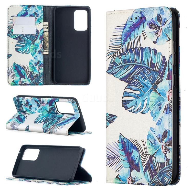 Blue Leaf Slim Magnetic Attraction Wallet Flip Cover for Samsung Galaxy A52 5G