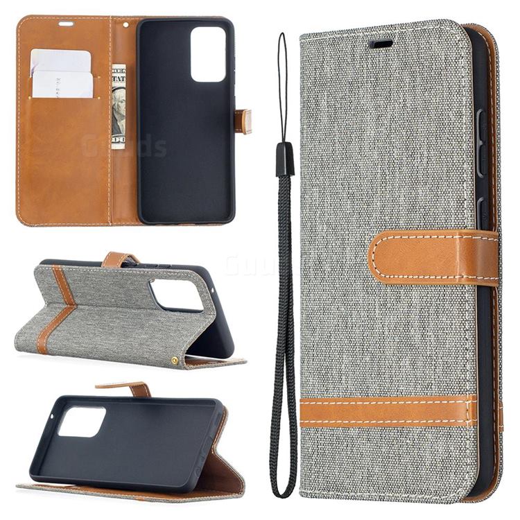 Jeans Cowboy Denim Leather Wallet Case for Samsung Galaxy A52 5G - Gray