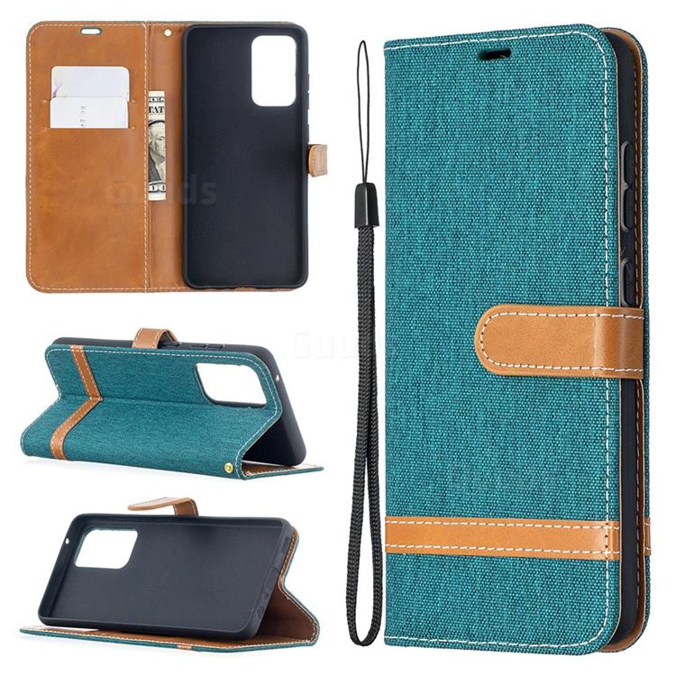 Jeans Cowboy Denim Leather Wallet Case for Samsung Galaxy A52 5G - Green