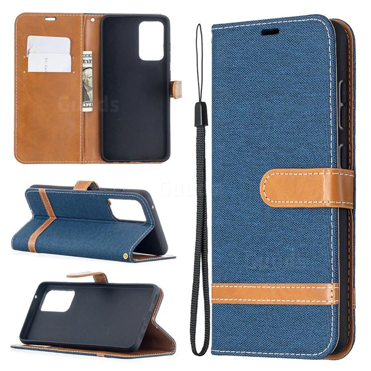 Jeans Cowboy Denim Leather Wallet Case for Samsung Galaxy A52 5G - Dark Blue