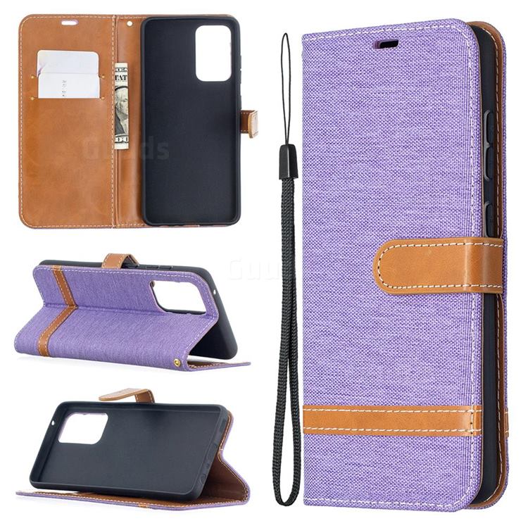 Jeans Cowboy Denim Leather Wallet Case for Samsung Galaxy A52 5G - Purple