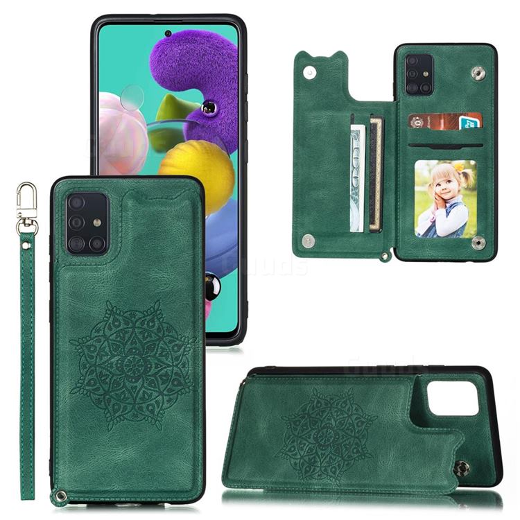Luxury Mandala Multi-function Magnetic Card Slots Stand Leather Back Cover for Samsung Galaxy A52 5G - Green