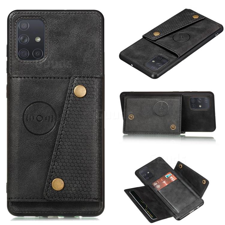 Retro Multifunction Card Slots Stand Leather Coated Phone Back Cover for Samsung Galaxy A52 5G - Black