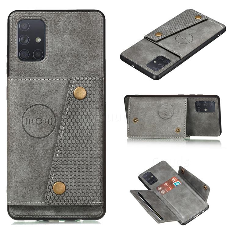 Retro Multifunction Card Slots Stand Leather Coated Phone Back Cover for Samsung Galaxy A52 5G - Gray