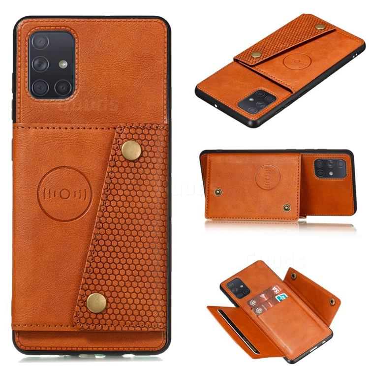 Retro Multifunction Card Slots Stand Leather Coated Phone Back Cover for Samsung Galaxy A52 5G - Brown