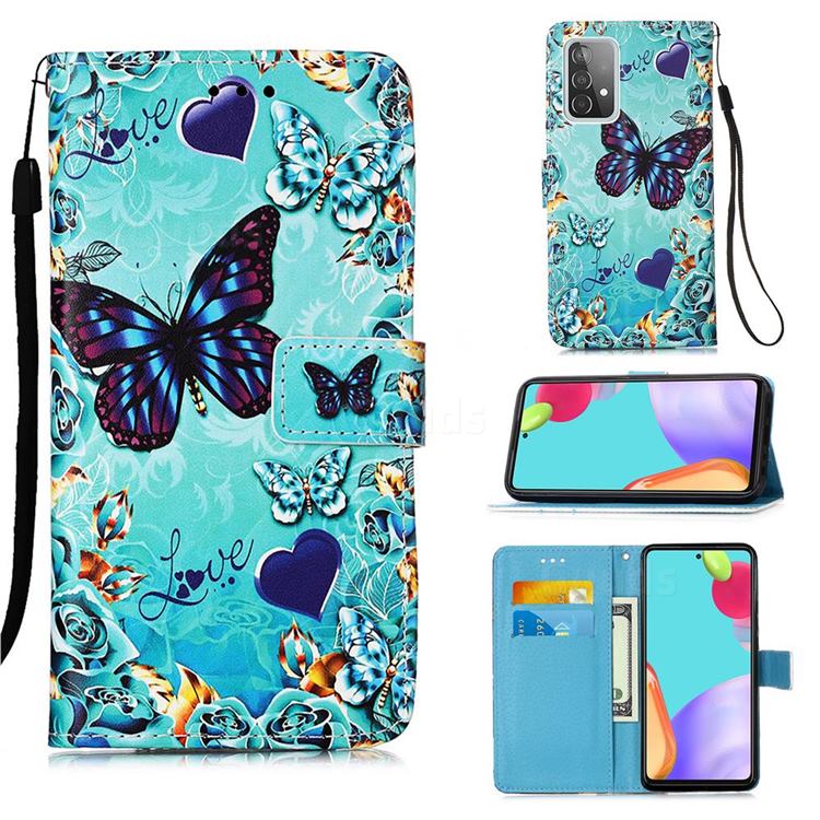 Love Butterfly Matte Leather Wallet Phone Case for Samsung Galaxy A52 5G