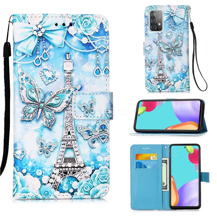Tower Butterfly Matte Leather Wallet Phone Case for Samsung Galaxy A52 5G
