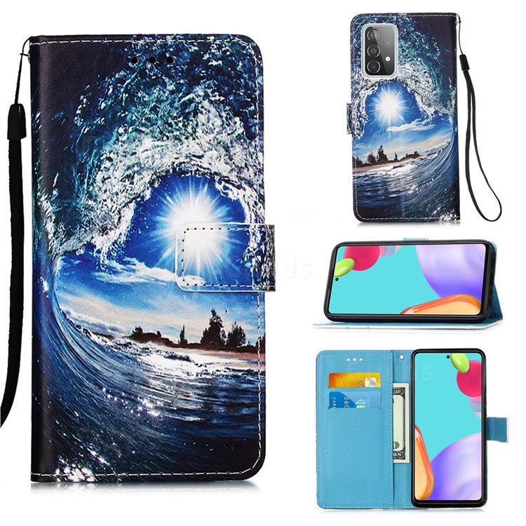 Waves and Sun Matte Leather Wallet Phone Case for Samsung Galaxy A52 5G