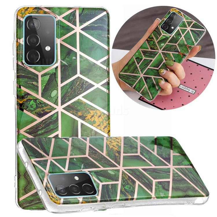Green Rhombus Galvanized Rose Gold Marble Phone Back Cover for Samsung Galaxy A52 5G