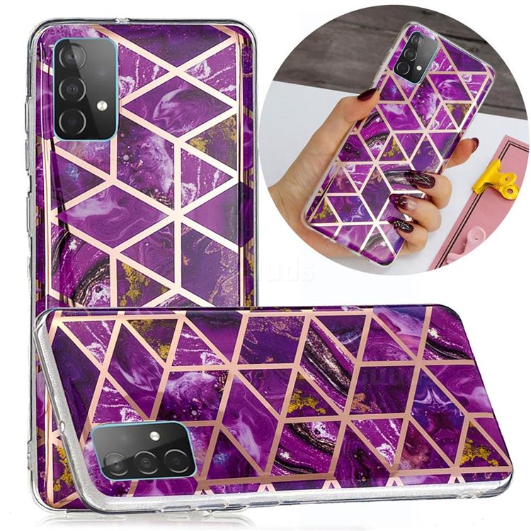 Purple Rhombus Galvanized Rose Gold Marble Phone Back Cover for Samsung Galaxy A52 5G