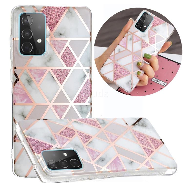 Pink Rhombus Galvanized Rose Gold Marble Phone Back Cover for Samsung Galaxy A52 5G