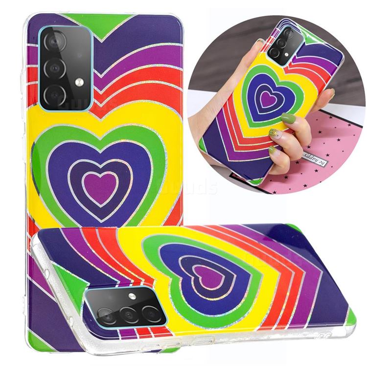 Rainbow Heart Painted Galvanized Electroplating Soft Phone Case Cover for Samsung Galaxy A52 5G