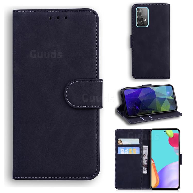 Retro Classic Skin Feel Leather Wallet Phone Case for Samsung Galaxy A52 5G - Black