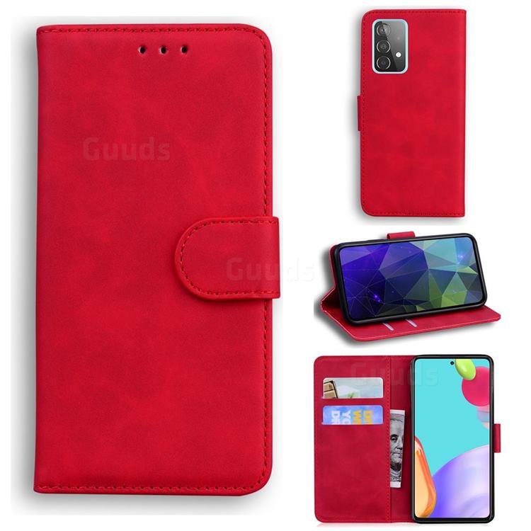 Retro Classic Skin Feel Leather Wallet Phone Case for Samsung Galaxy A52 5G - Red