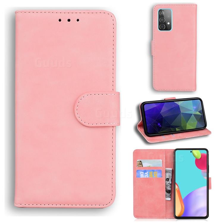Retro Classic Skin Feel Leather Wallet Phone Case for Samsung Galaxy A52 5G - Pink